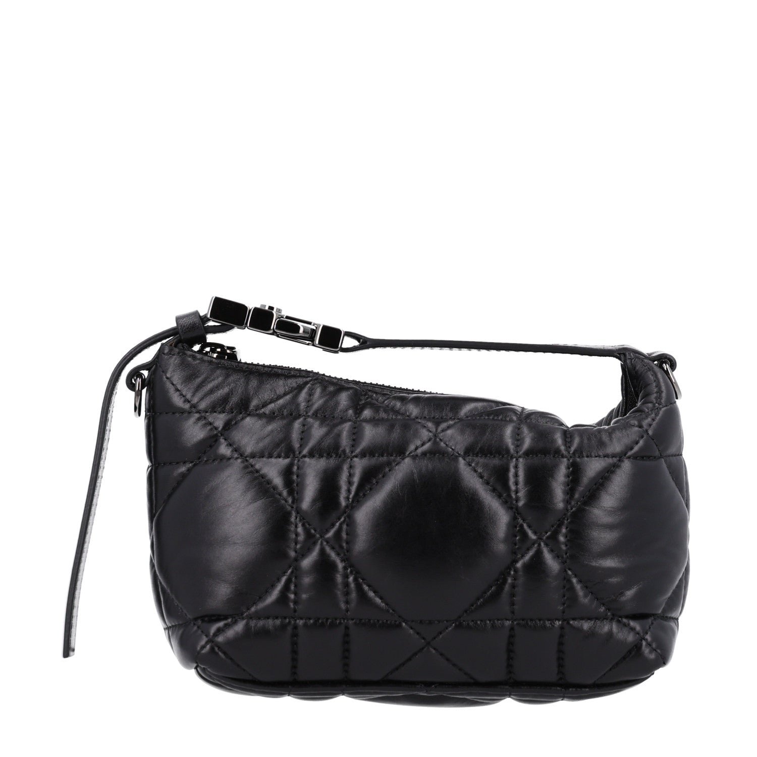 Christian Dior Calfskin Macrocannage Small Diortravel Nomad Pouch Black
