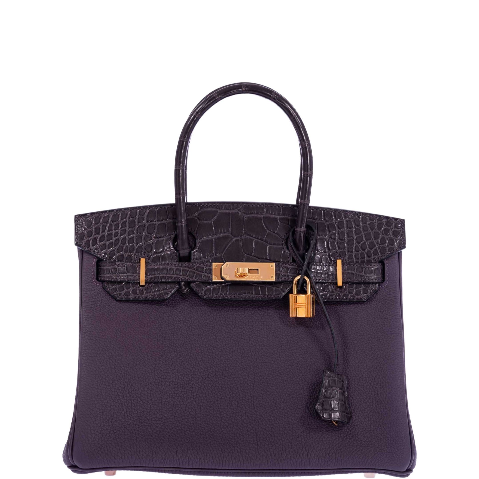 Hermes Hermès Touch Birkin 30 Prunoir Togo and Raisin Matte Alligator Rose Gold Hardware