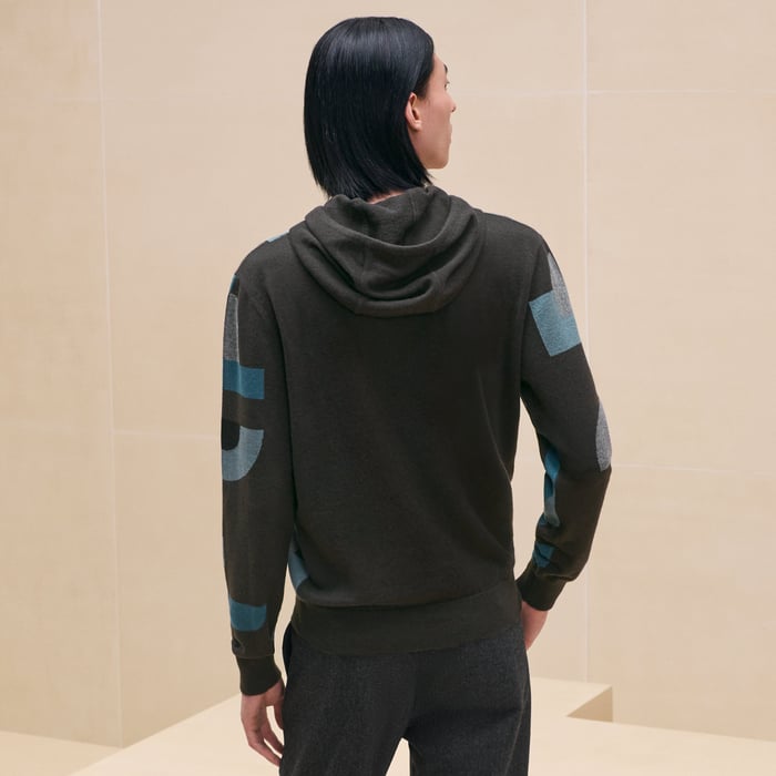 Kaki Cashmere "Maillon Puzzle" Hooded Sweater