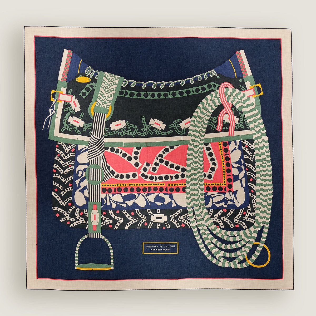 Hermès Montura de Gaucho shawl 140 Caban/Grège/Rose Vif | BagUSeek