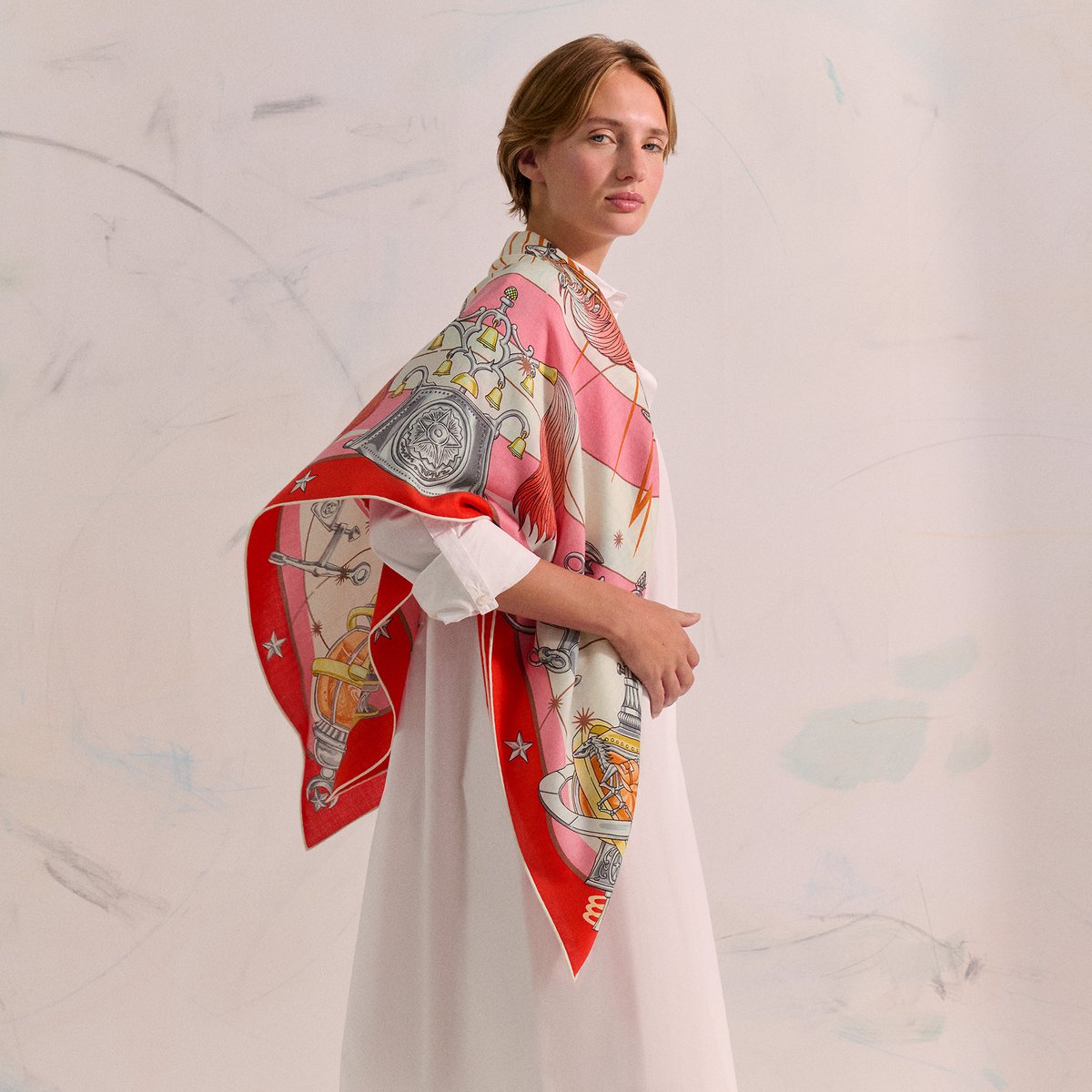 Hermès カレジェアン カシミアシルク 《コーラス・ステラルム》 レッド