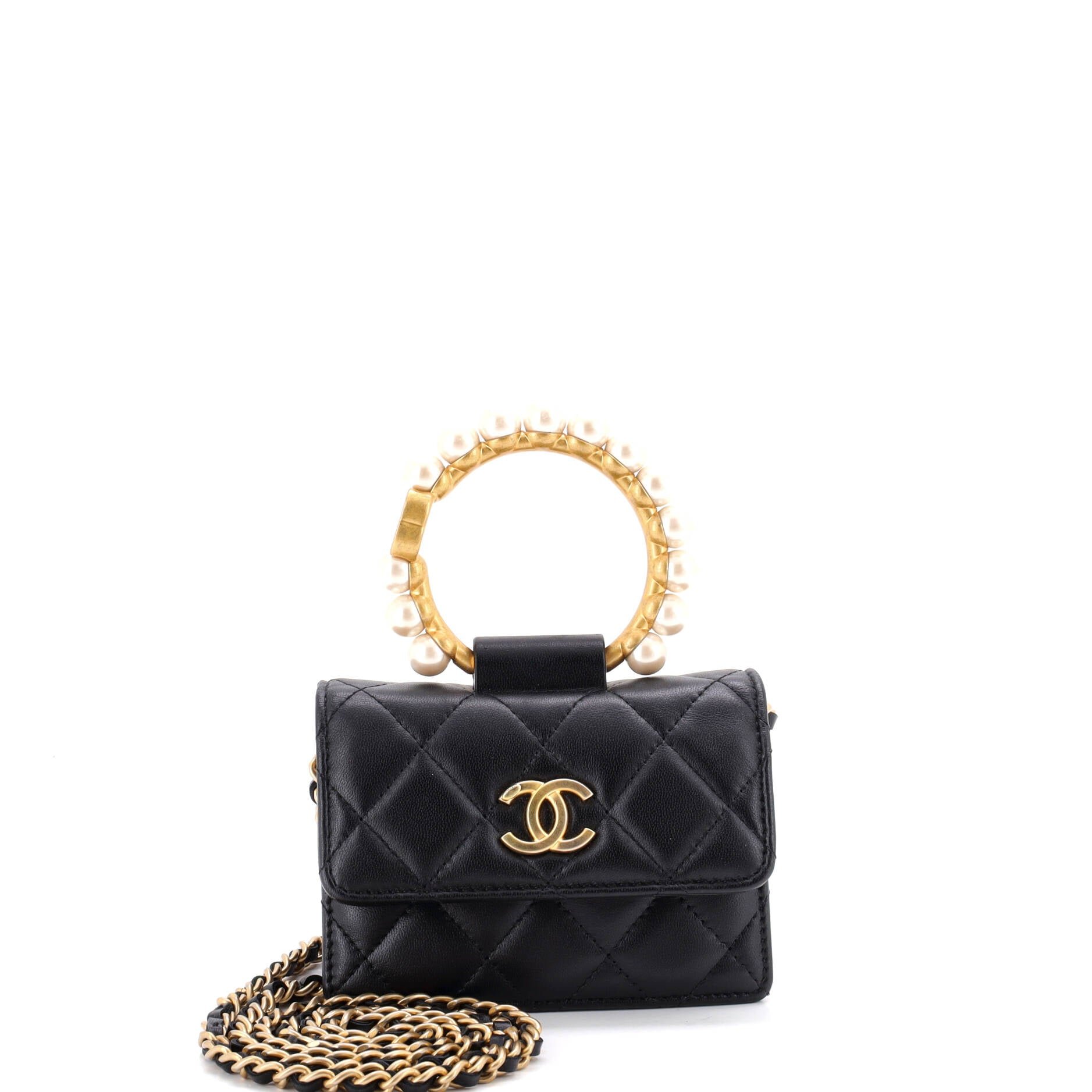 Pearl Crown Clutch with Chain Quilted Lambskin