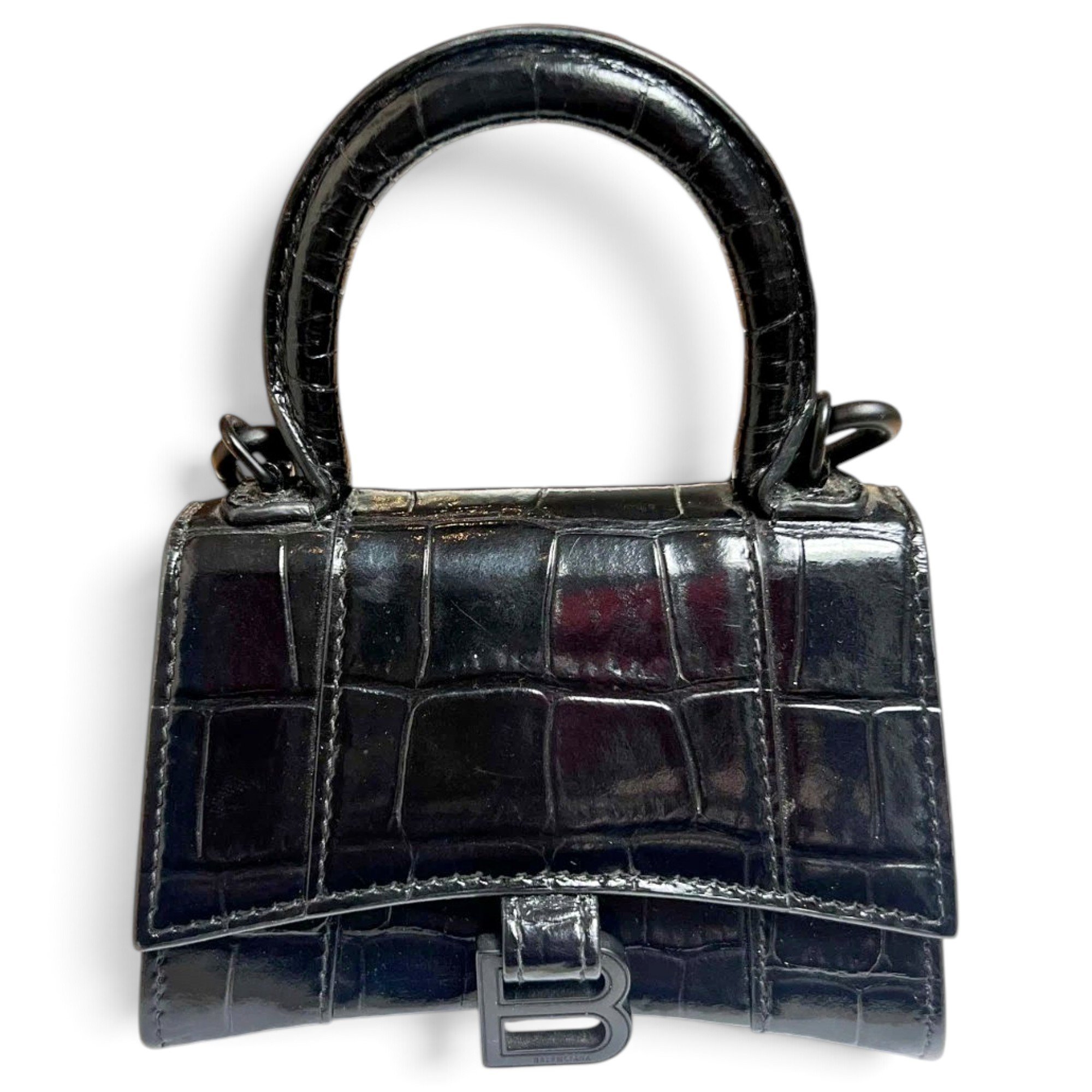Hourglass patent leather handbag