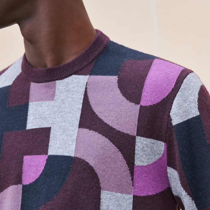 Grenat Cashmere "Intarsia Maillon Puzzle" Crewneck Sweater