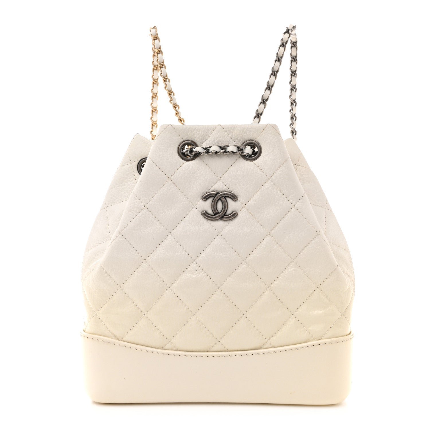 Chanel Patent Goatskin Quilted Small Gabrielle Backpack White