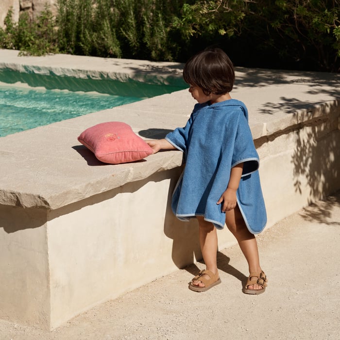Bleu Denim Les Cabanes Beach Pillow