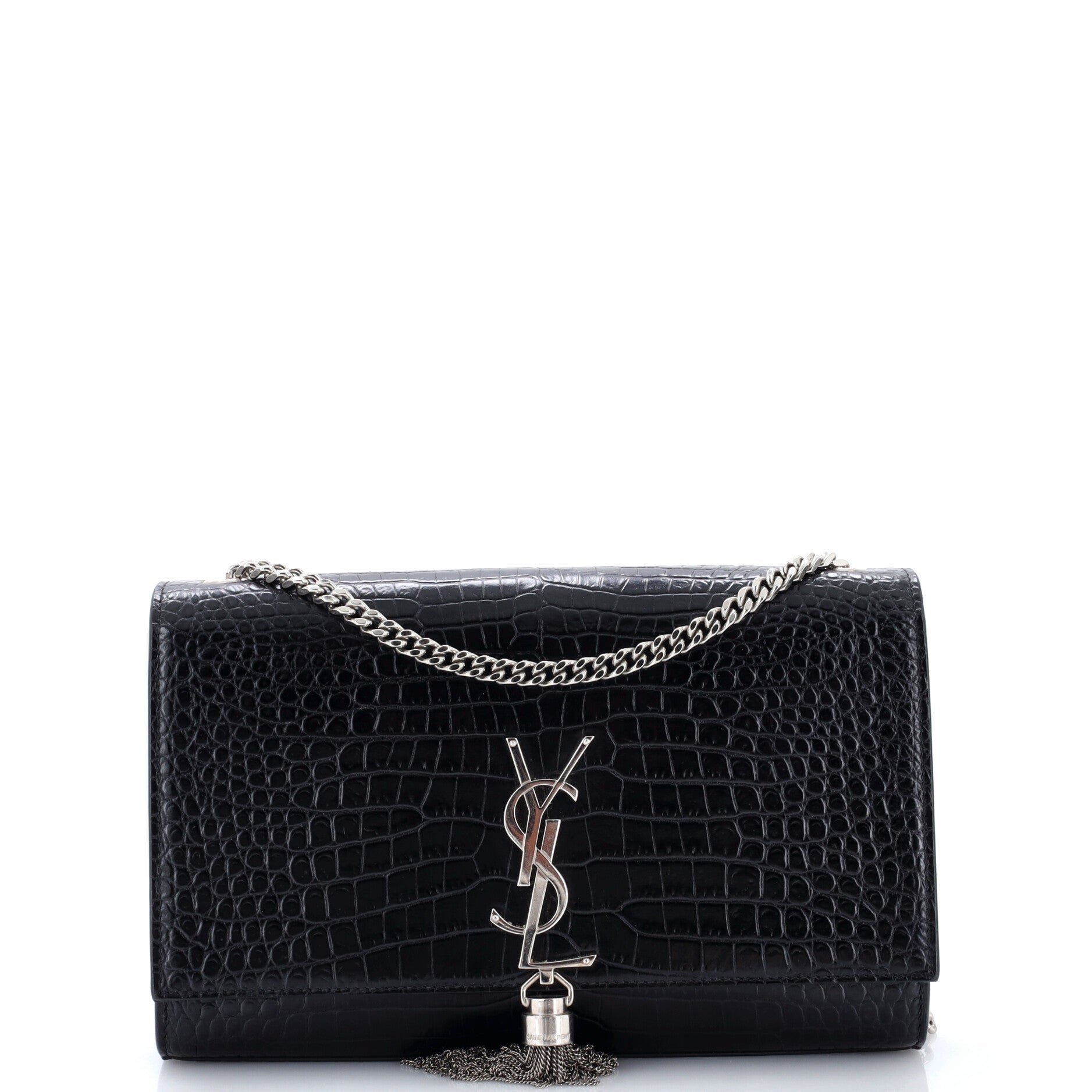 Classic Monogram Tassel Crossbody Bag Crocodile Embossed Leather Medium
