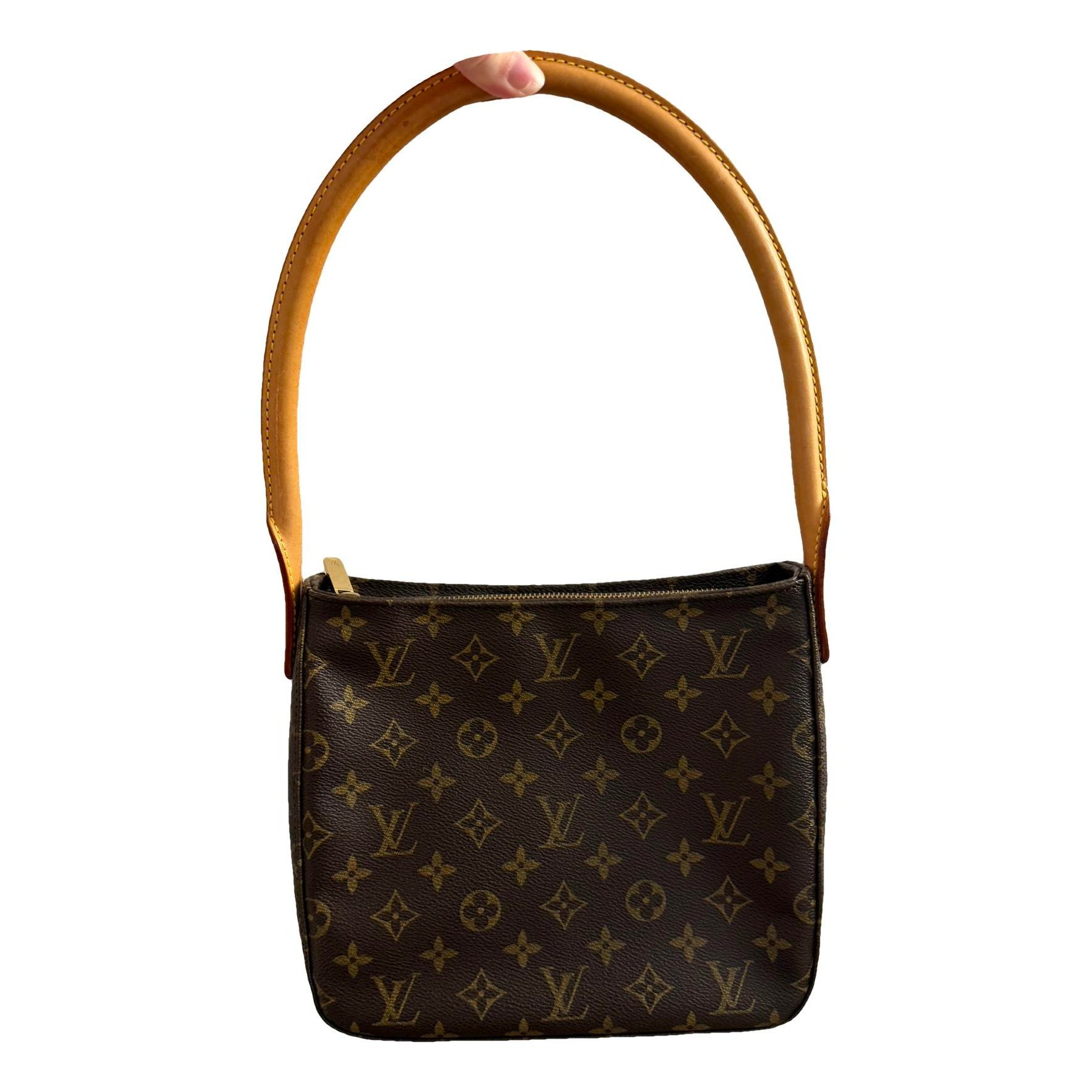 Looping patent leather handbag