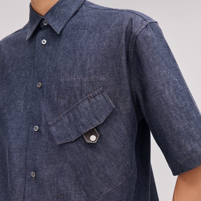 Indigo Short-sleeve Straight Cut Shirt