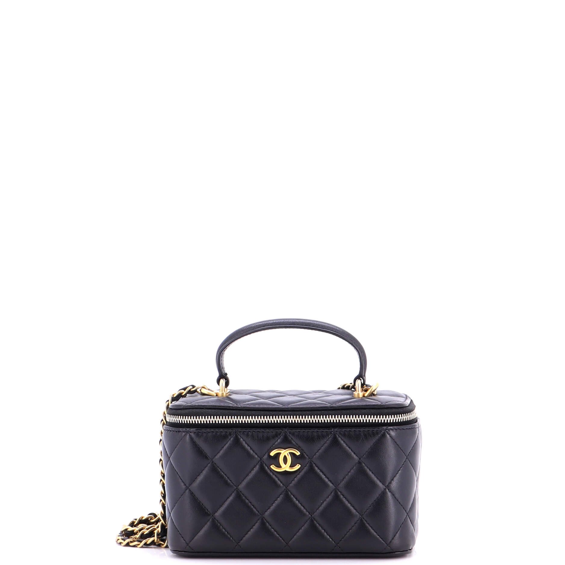 Classic Top Handle Vanity Case with Chain Quilted Lambskin Small