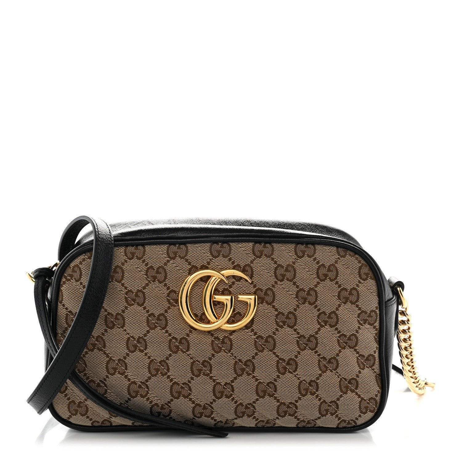 Gucci Monogram Matelasse Diagonal Small GG Marmont Chain Shoulder Bag Beige Black