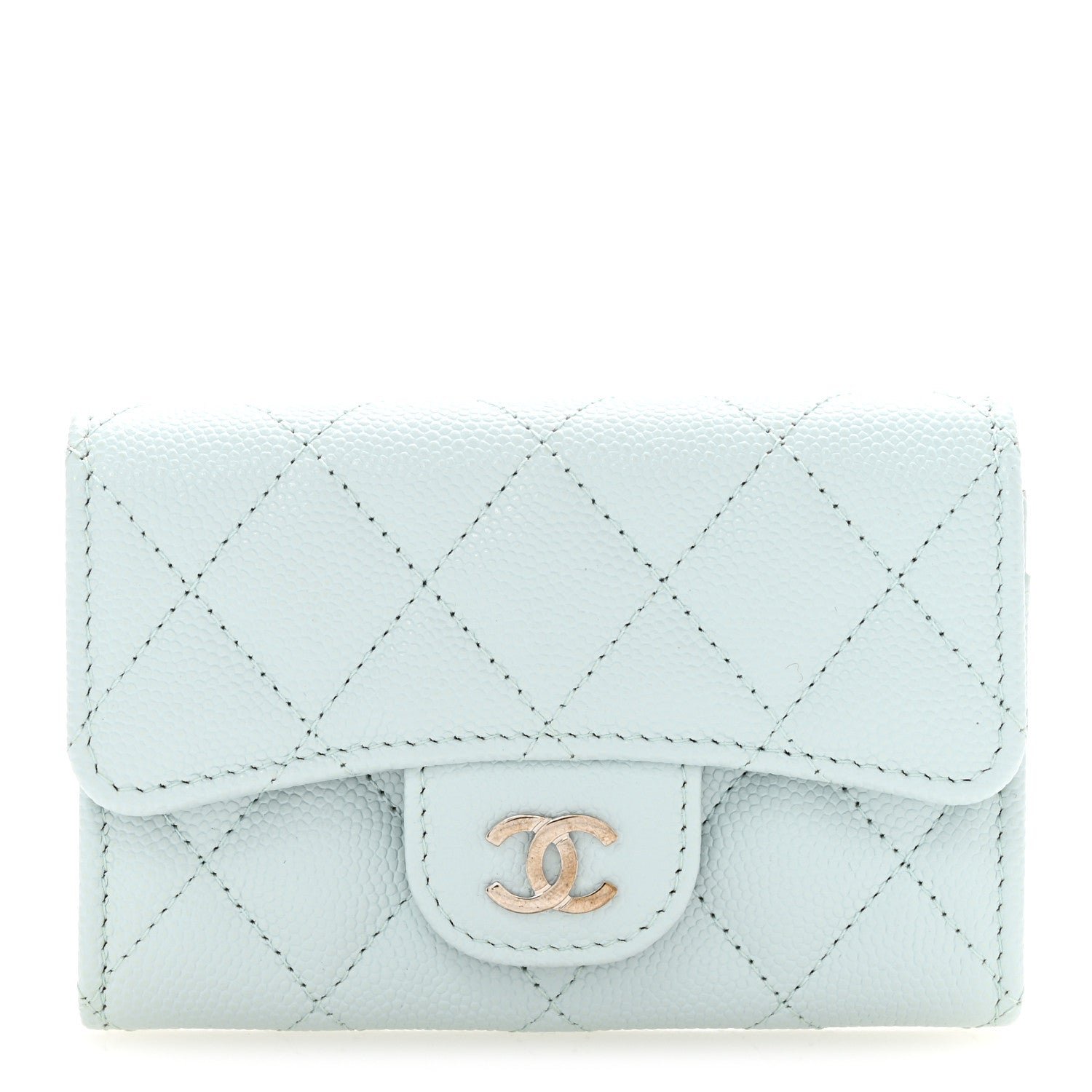 Chanel Caviar Quilted Flap Card Holder Wallet Light Blue