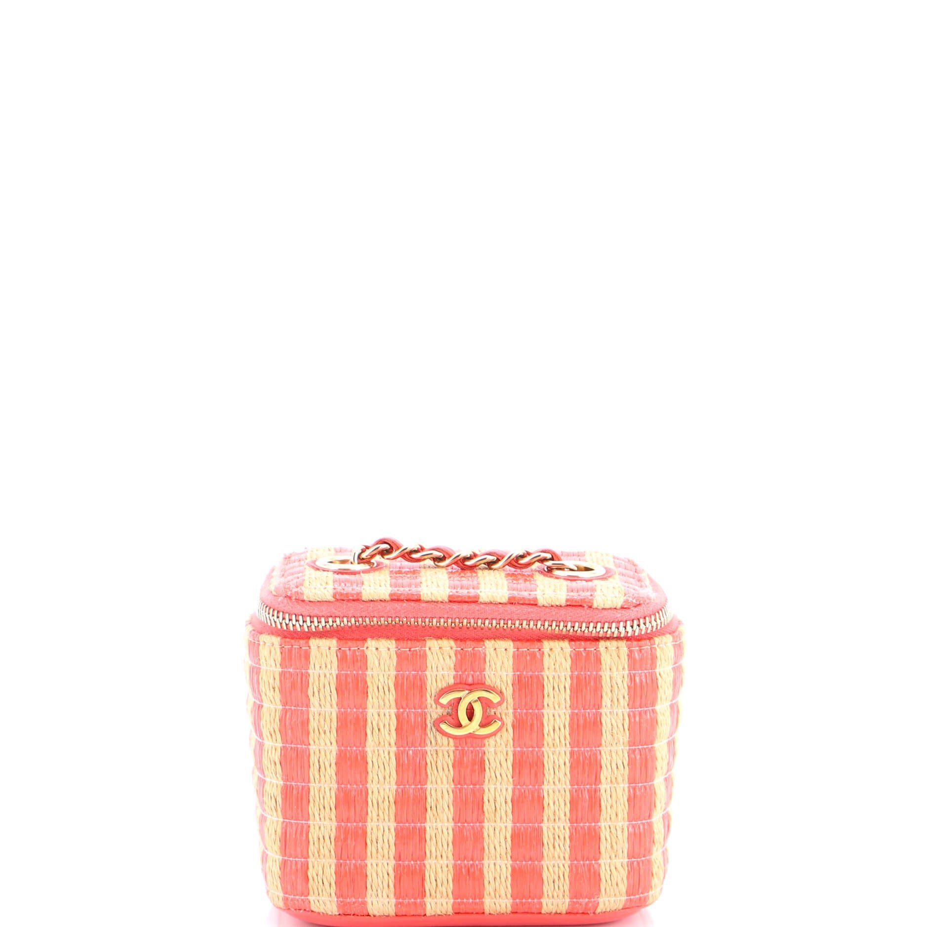 Classic Vanity Case with Chain Striped Raffia and Jute Mini