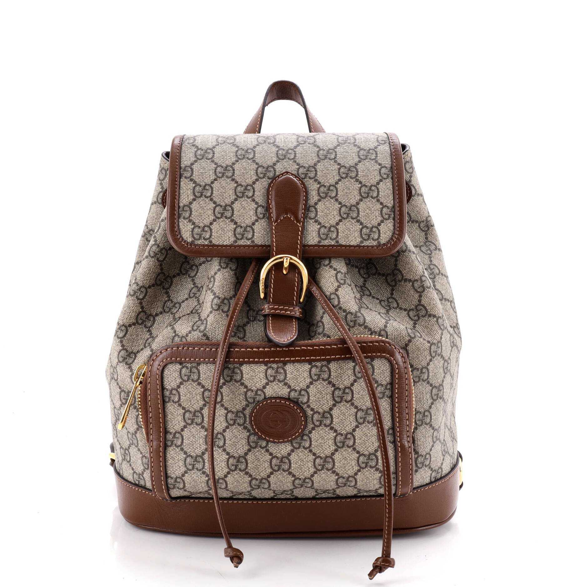 Interlocking G Patch Drawstring Flap Backpack GG Coated Canvas Small
