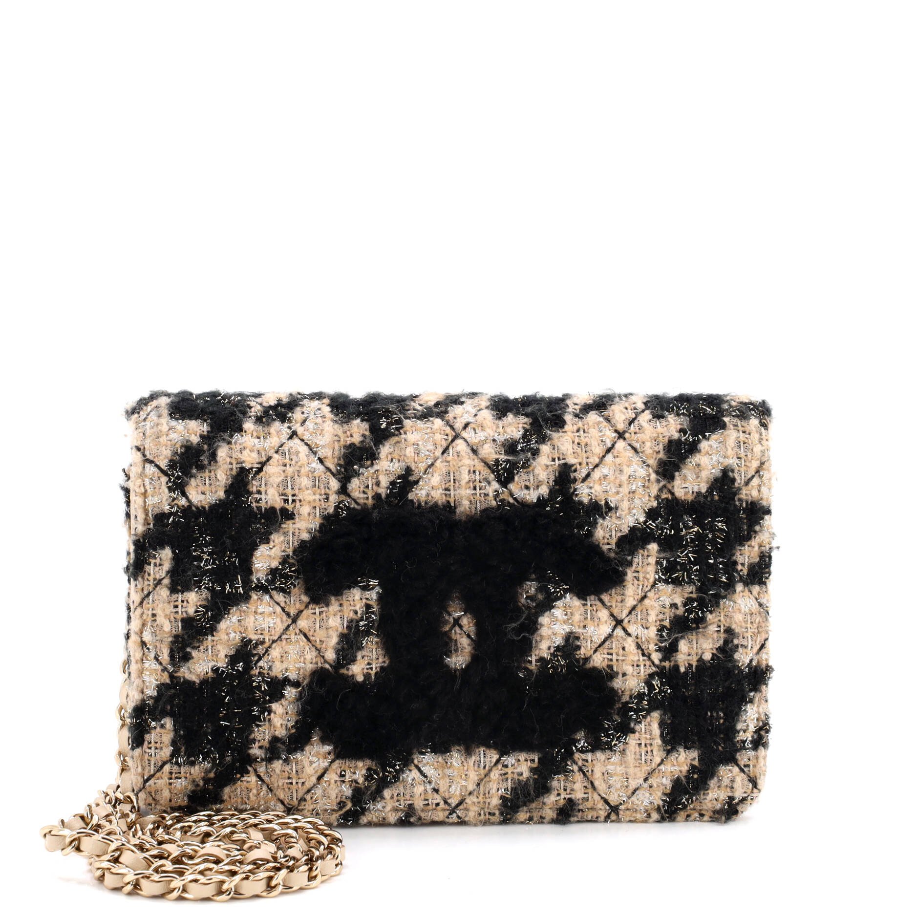 Wallet on Chain with Coin Purse Quilted Tweed with Shearling