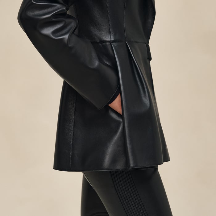 Noir Knotted Leather Suit Jacket