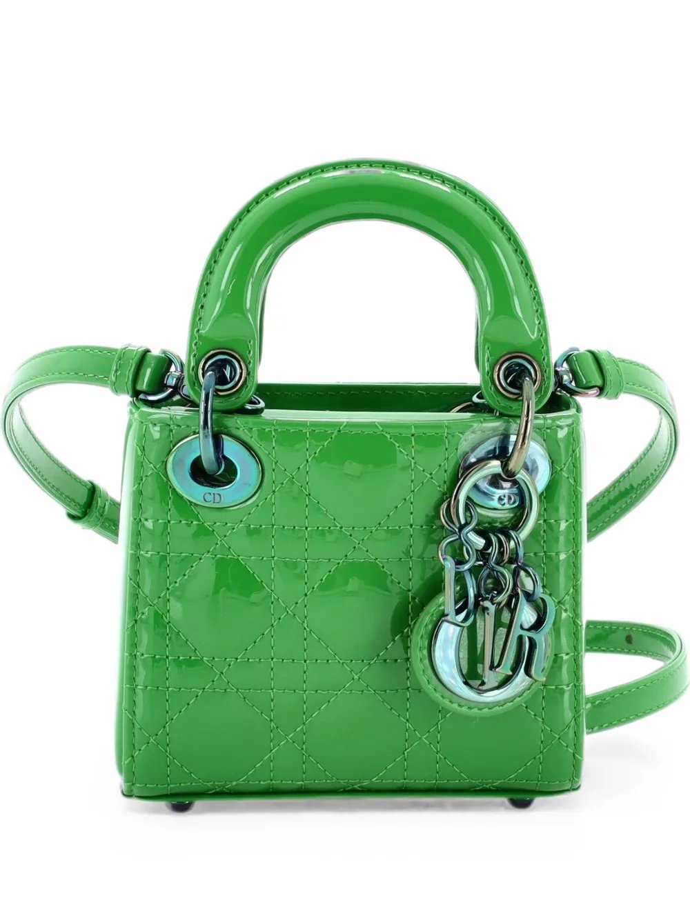 Lady Dior Bag Cannage Quilt Patent with Rainbow Hardware Micro crossbody bag