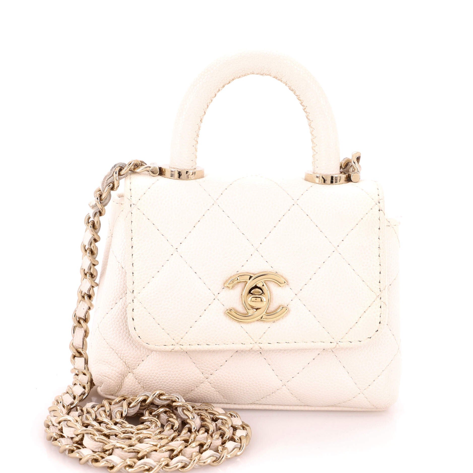 Coco Top Handle Clutch with Chain Quilted Caviar