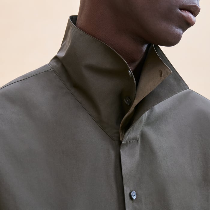 Kaki Boxy Fit Shirt With Twin Collar