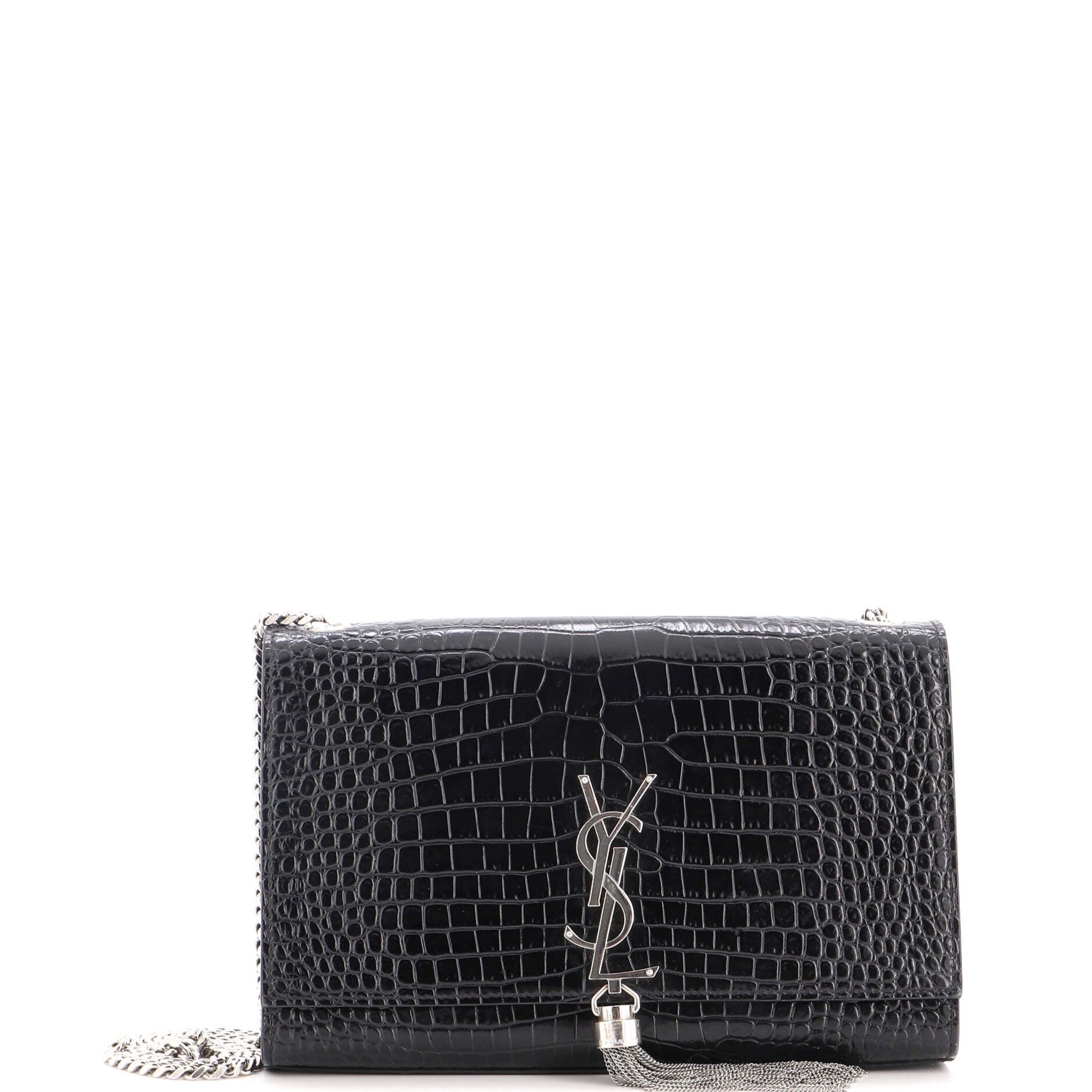 Classic Monogram Tassel Crossbody Bag Crocodile Embossed Leather Medium