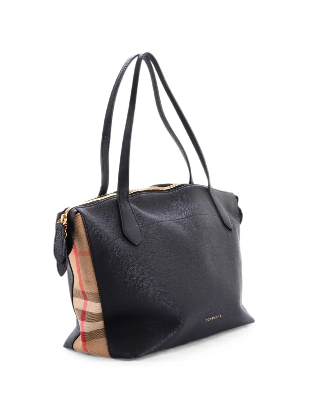 Welburn Leather and House Check Canvas Medium tote bag