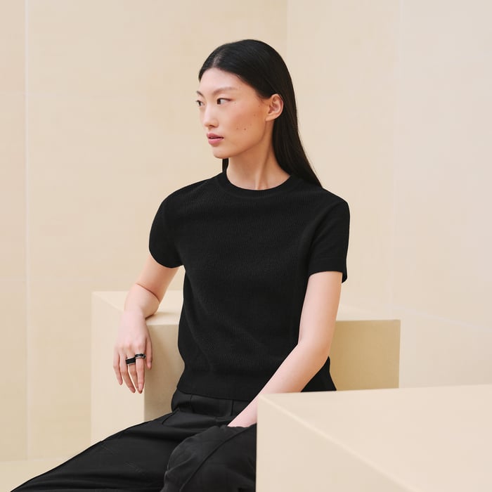 Noir Cashmere Short-sleeve Sweater