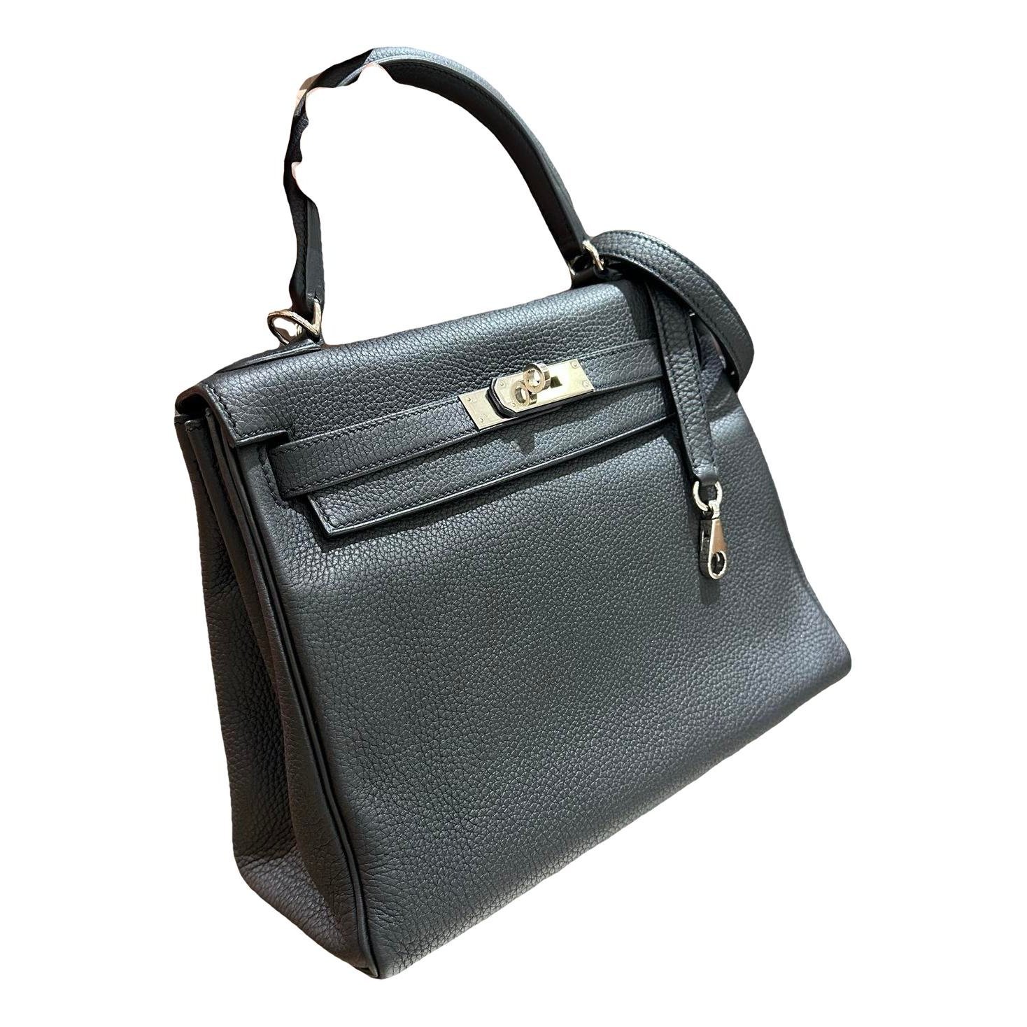 Hermes Kelly 28 Handbag Black Clemence Leather