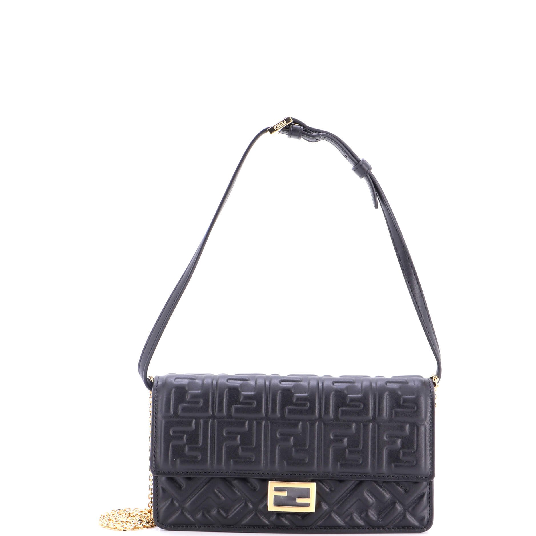 Baguette Wallet on Chain Zucca Embossed Leather