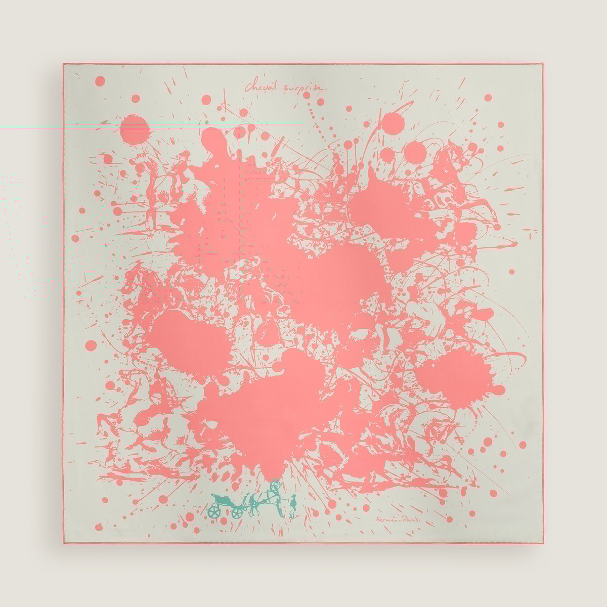 Hermès Cheval Surprise double face scarf 90 Gris Perle/Rose/Jaune