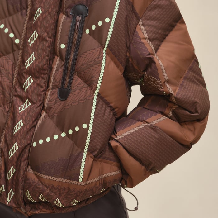 Marron Bois "Dressage Tressage" Mixed Leather Short Puffer Coat