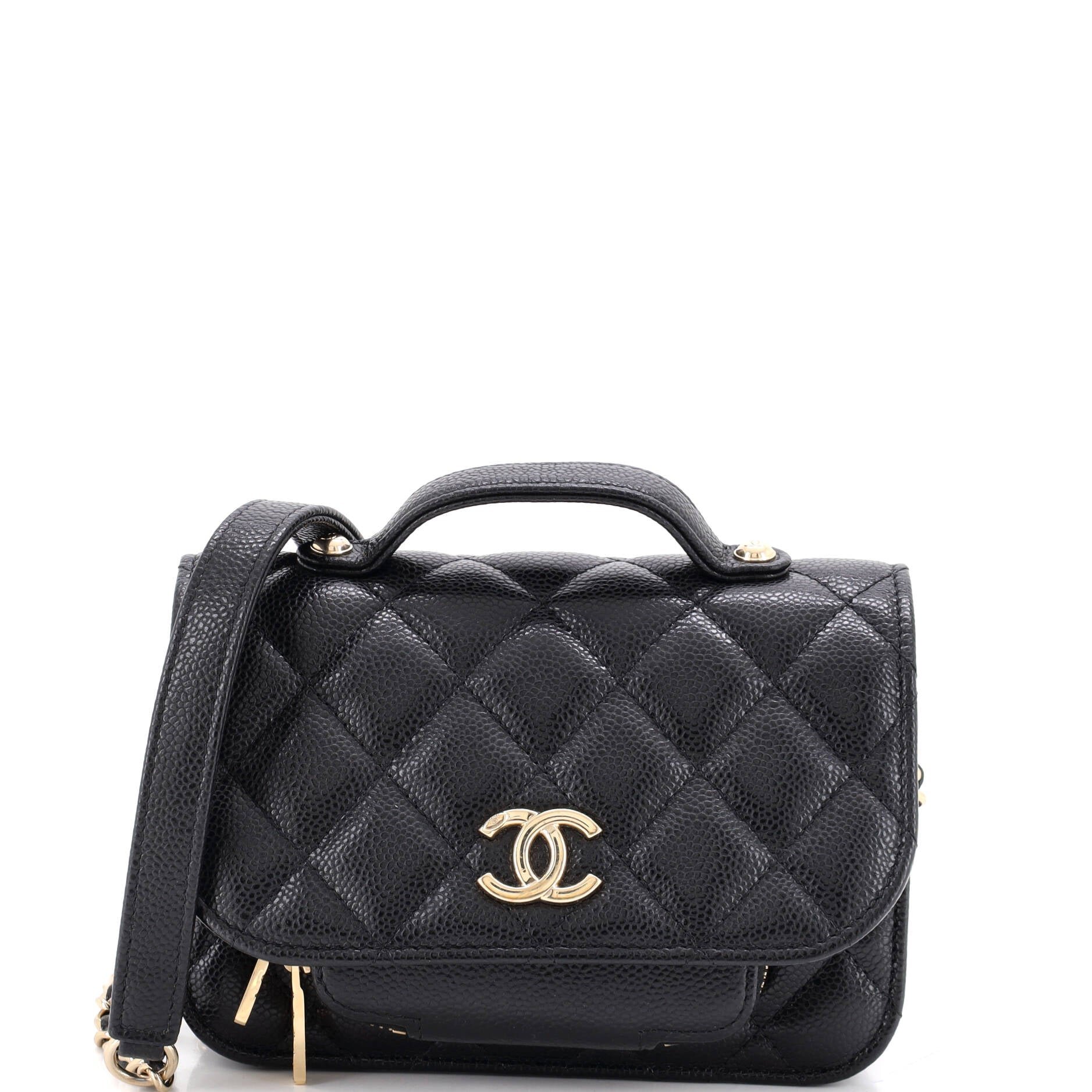 Business Affinity Flap Clutch with Chain Quilted Caviar