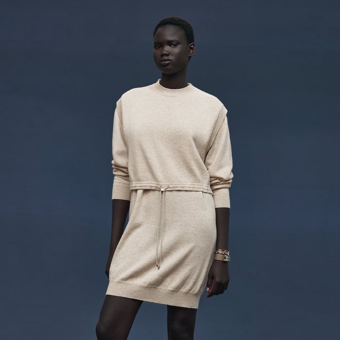 Beige Naturel Mid-length Cashmere Dress