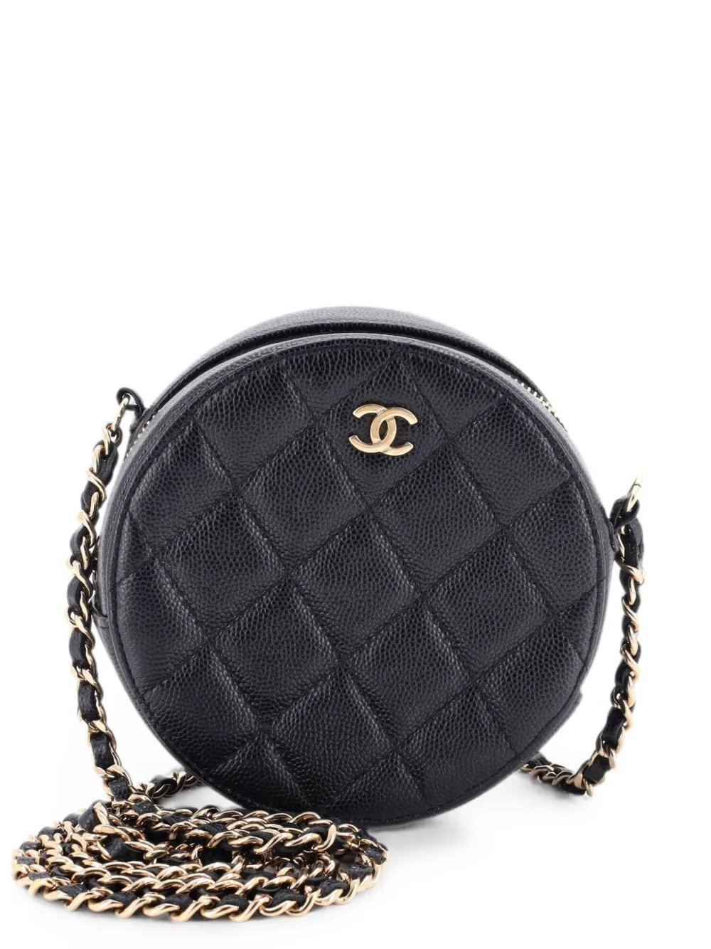 Round Clutch with Chain Quilted Caviar Mini crossbody bag