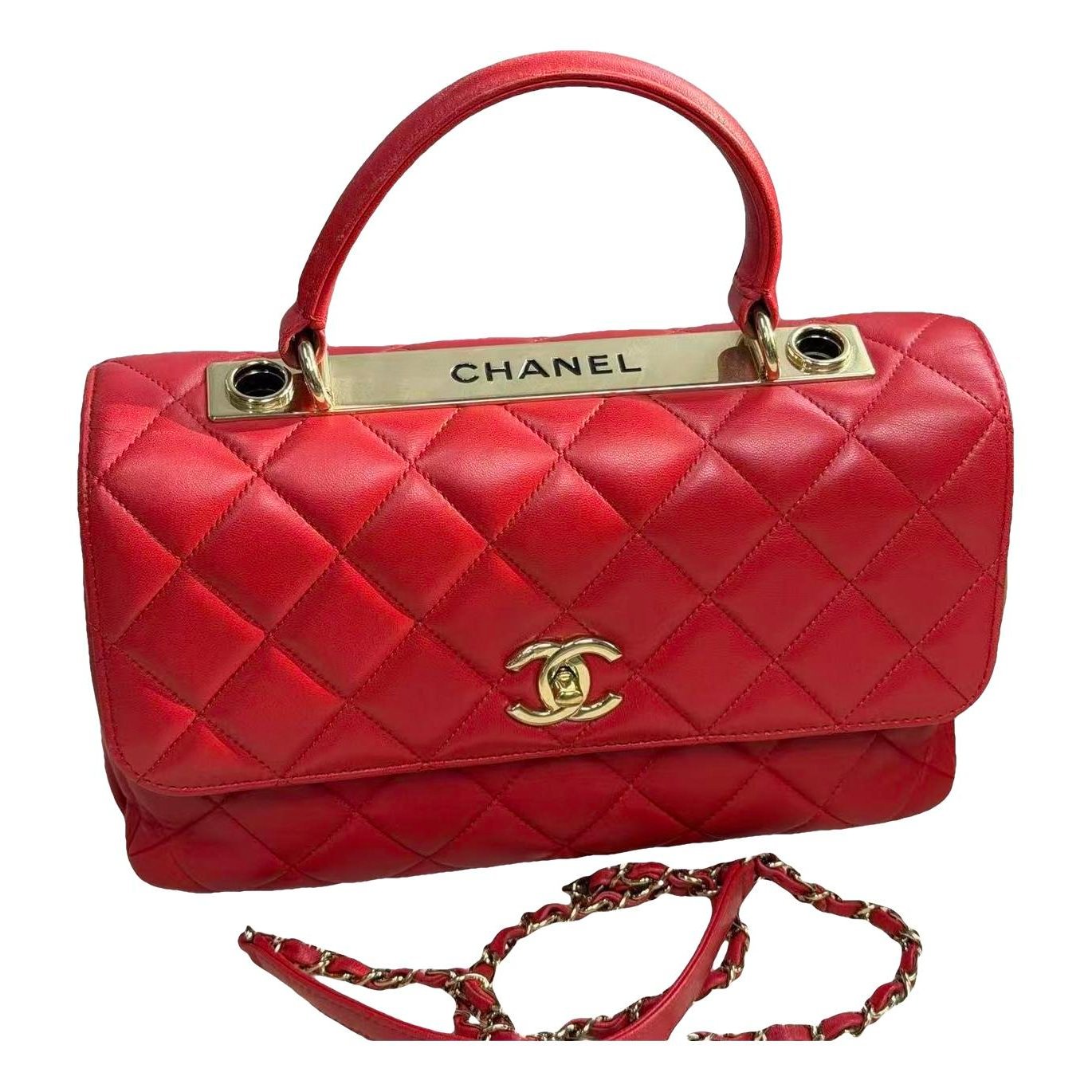 Trendy CC Top Handle leather handbag