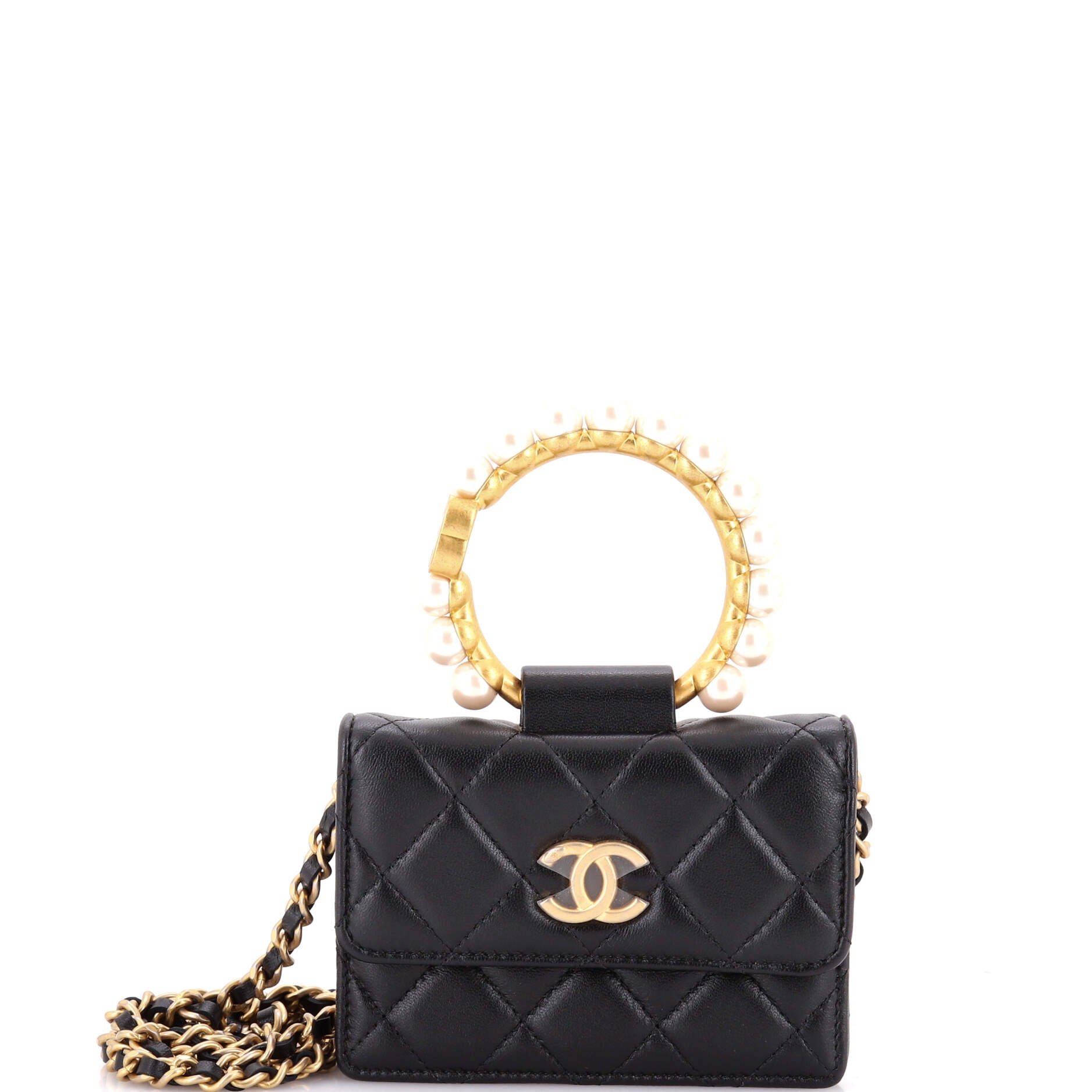 Pearl Crown Clutch with Chain Quilted Lambskin