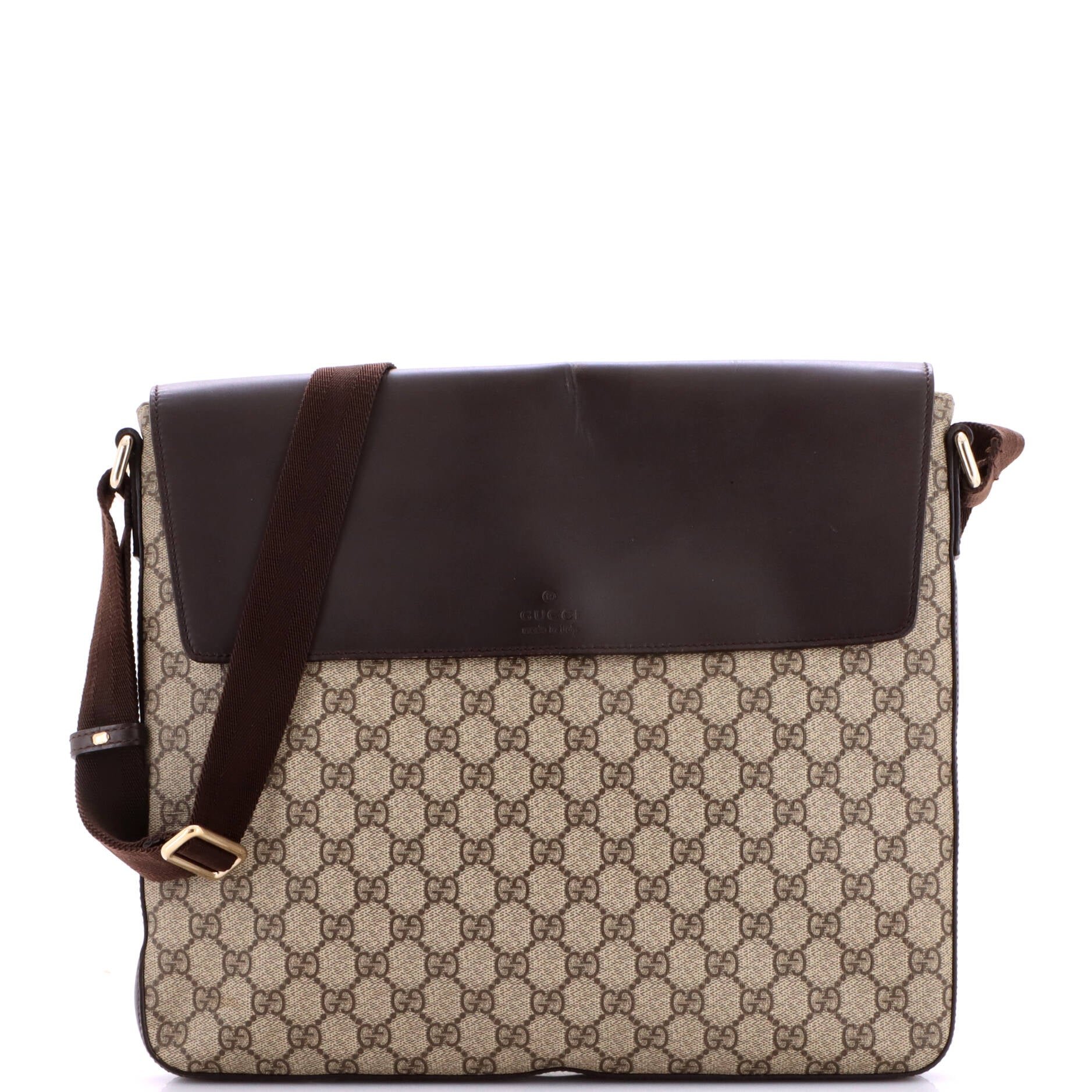 Flap Messenger Bag GG Coated Canvas with Leather Large