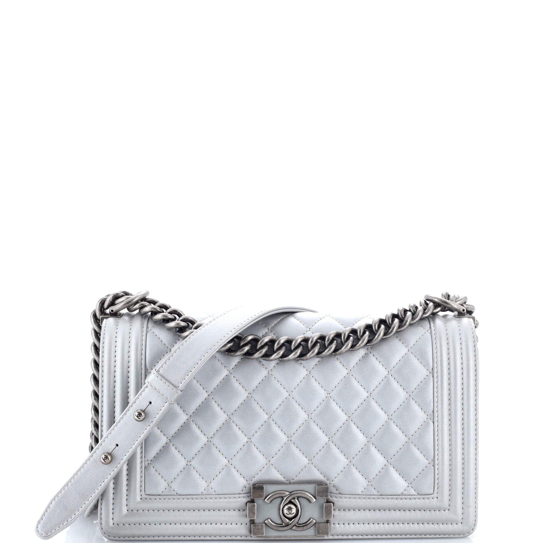 Boy Flap Bag Quilted Metallic Calfskin Old Medium