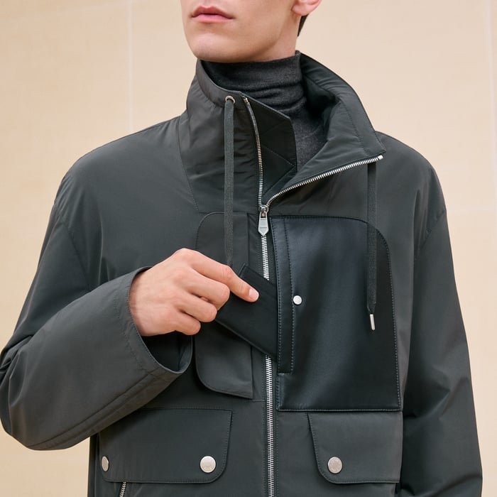 Carbone Straight Cut Jacket With Leather Detail
