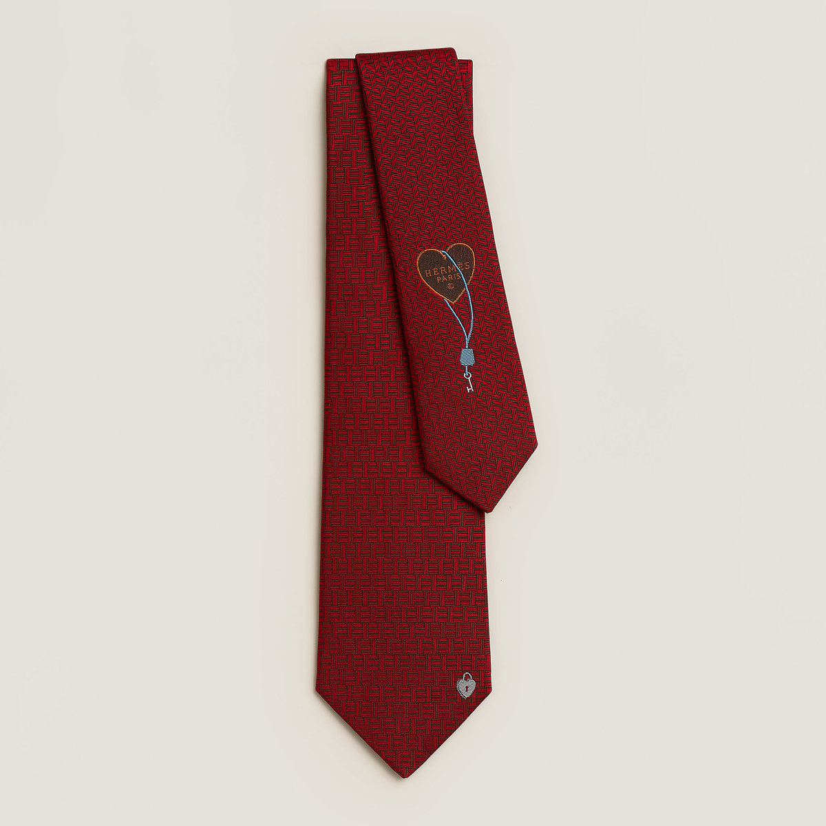 HERMES ネクタイ LA CLEF DU BONHEUR Hermès La Clef du Bonheur tie Rouge Vif/Gris | BagUSeek
