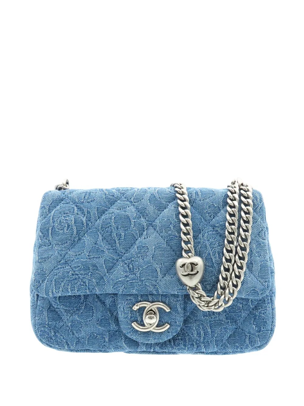 2021-2026 Mini Quilted Denim Camellia Sweetheart Flap crossbody bag