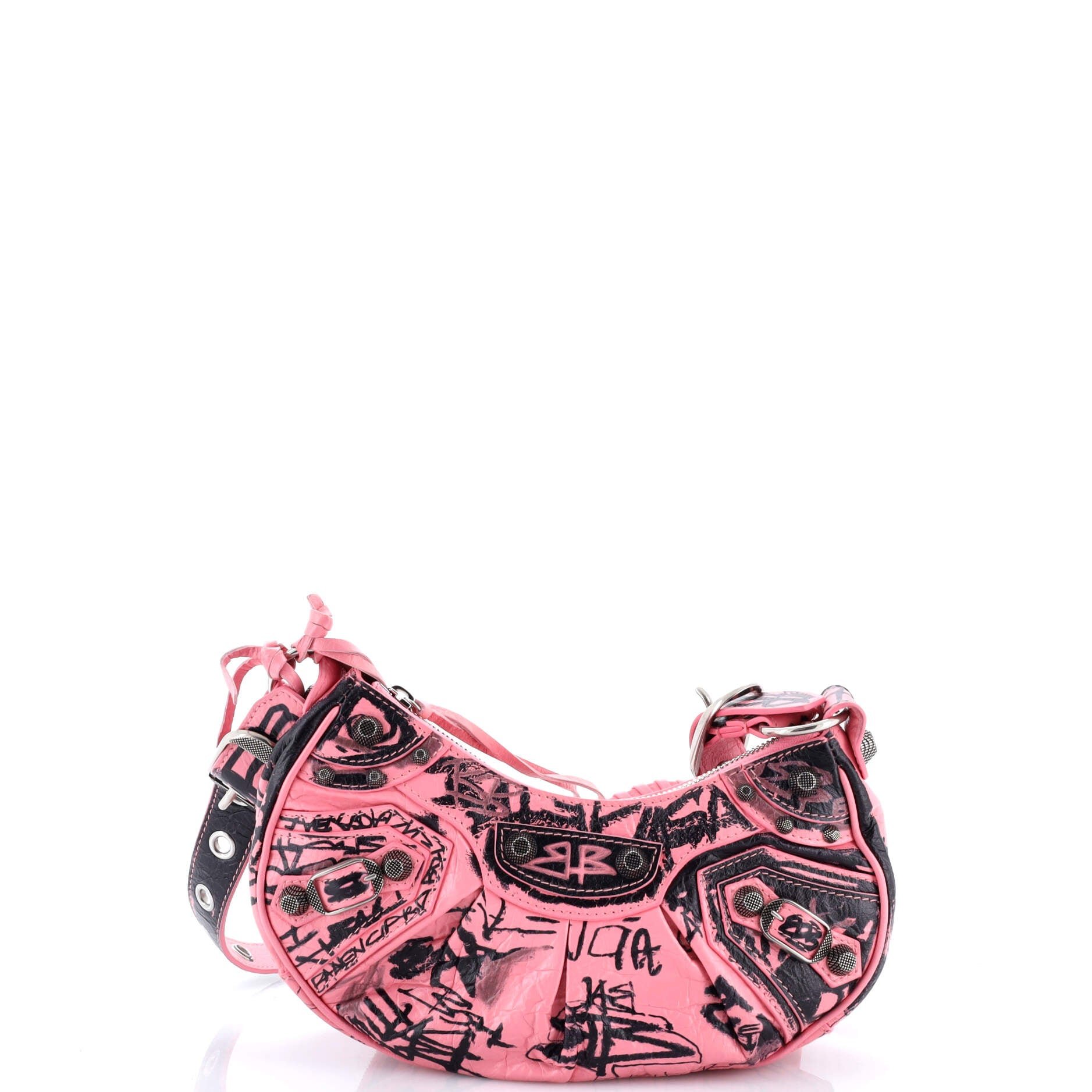 Balenciaga Le Cagole Graffiti Giant Studs Shoulder Bag Leather XS