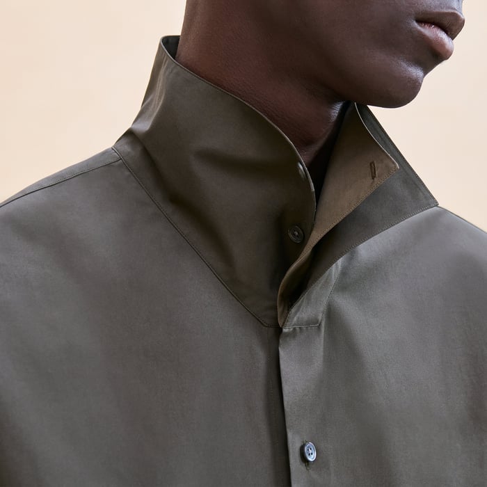 Kaki Boxy Fit Shirt With Twin Collar