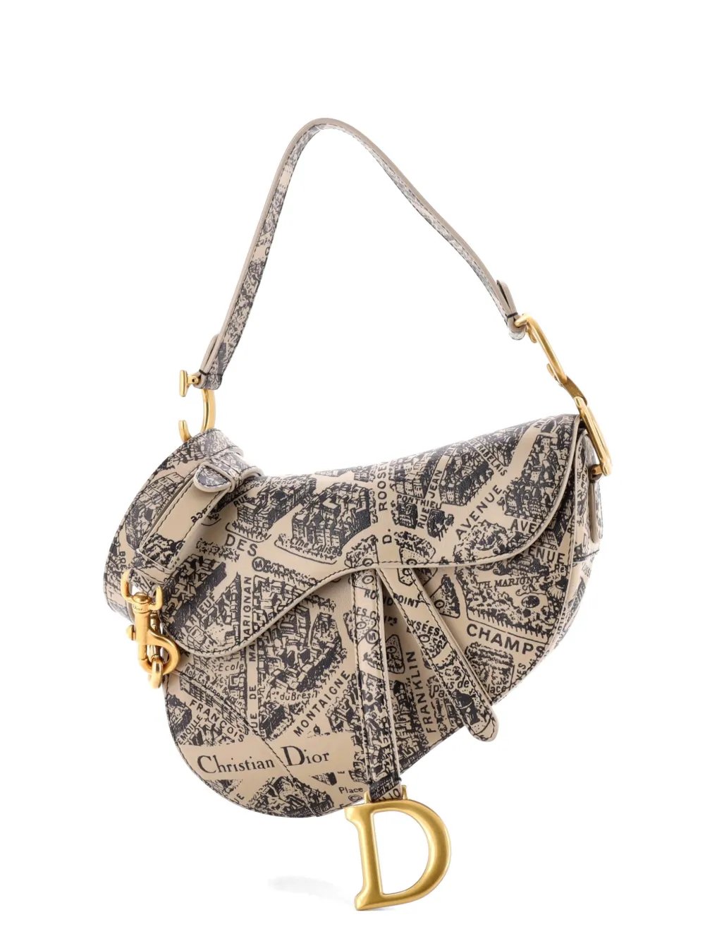 Saddle Handbag with Strap Printed Leather Medium shoulder bag