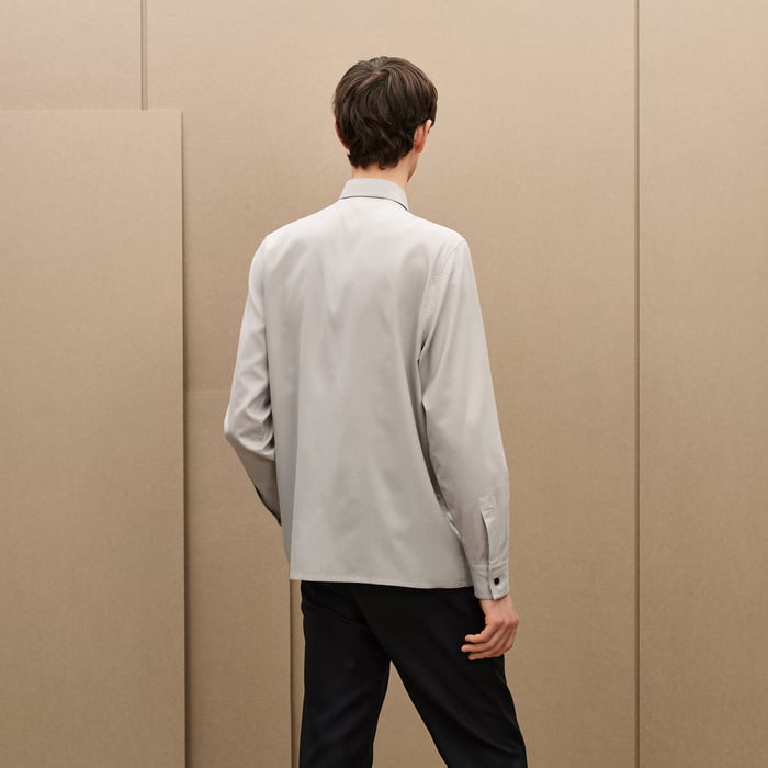 Gris "Broderie Cheval" Straight Cut Shirt With Louis Collar
