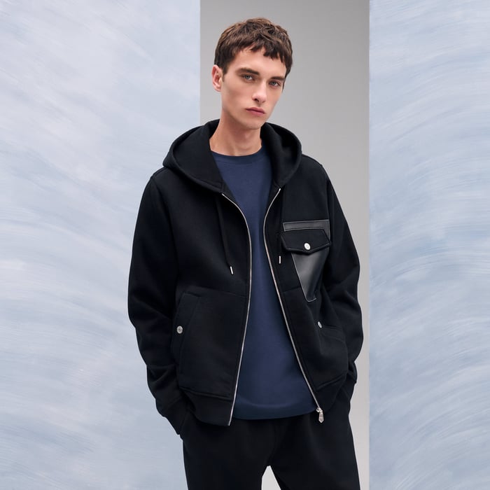 Noir "Empreintes Sellier Cuir" Zipped Hooded Sweater