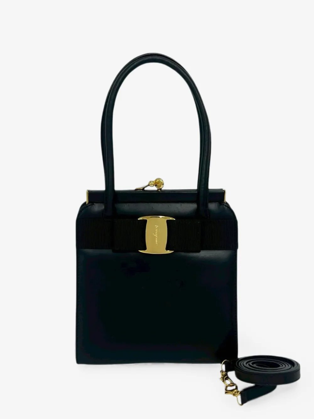 Ferragamo 20th Century Leather Vara Kiss Lock satchel