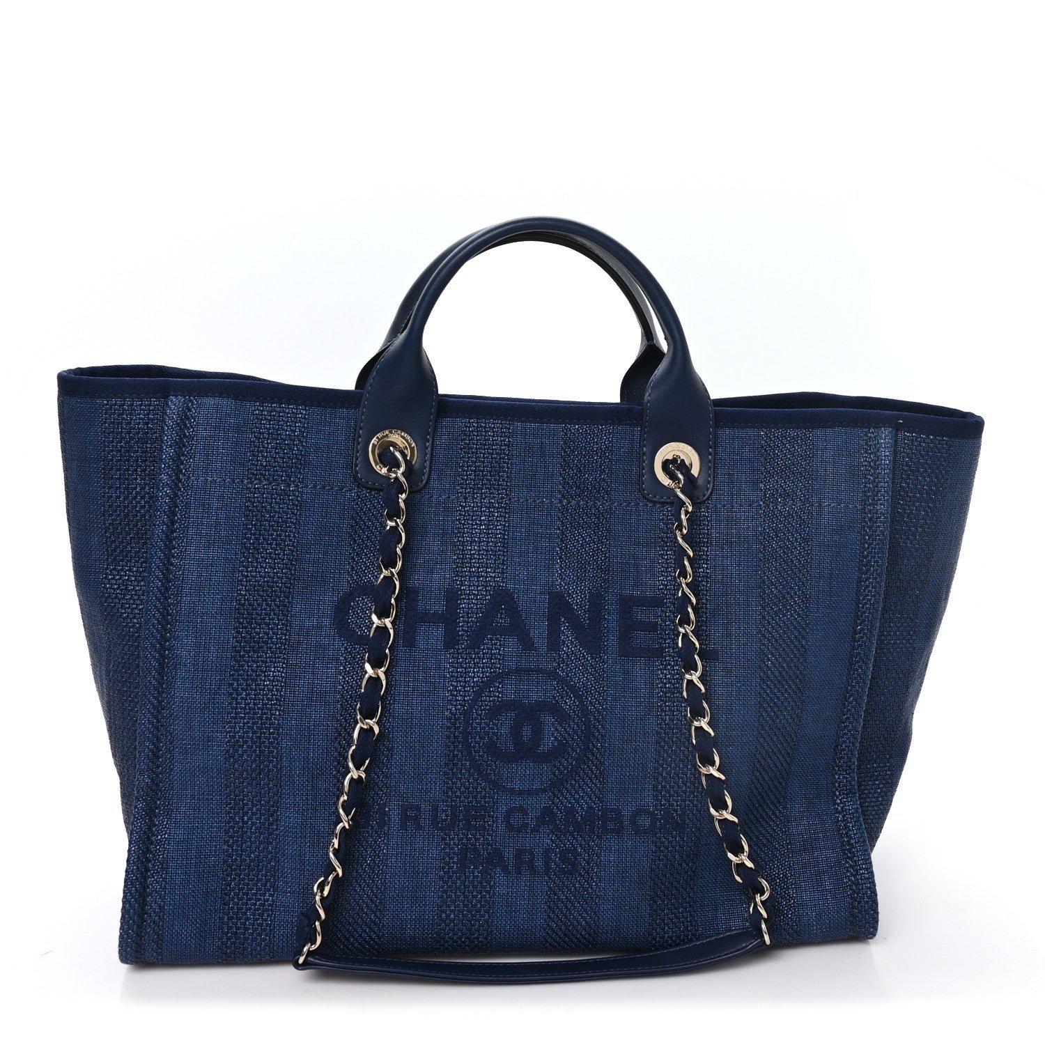 Chanel Mixed Fibers Striped Medium Deauville Tote Navy Blue