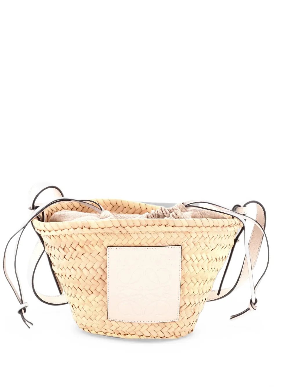 Drawstring Bucket Raffia and Leather crossbody bag
