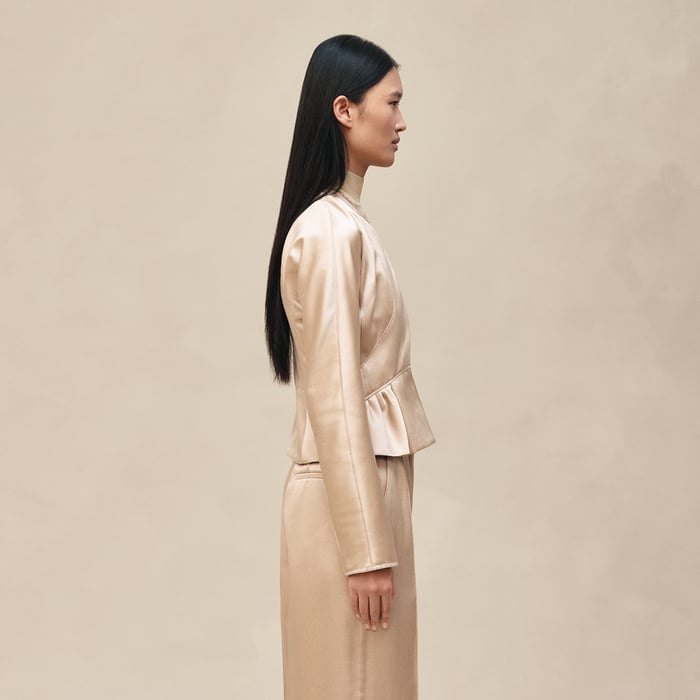 Beige Gold Short Jacket With Basque