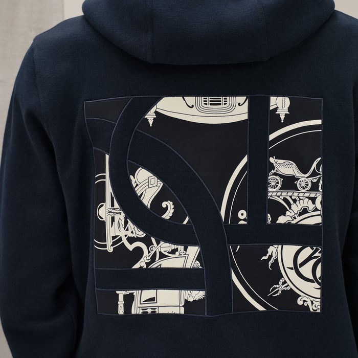 Marine "Ex-libris" Hooded Sweater With Silk Detail